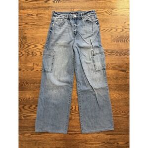 Blue Revival Women's Wide-Leg Denim Cargo Jeans Medium Wash Size 28 High Rise